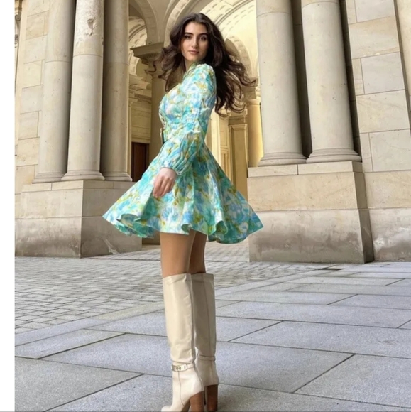 Zimmermann High Tide Buttoned mini dress sz 1 Aqua Ikat Floral - Picture 5 of 13